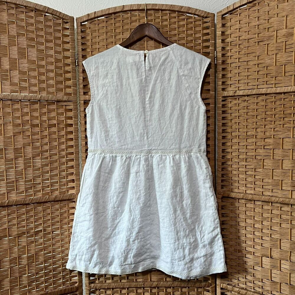 Madewell White Linen Embroidered Lined Sandwave Boho Sleeveless Dress Size Small - Picture 6 of 12